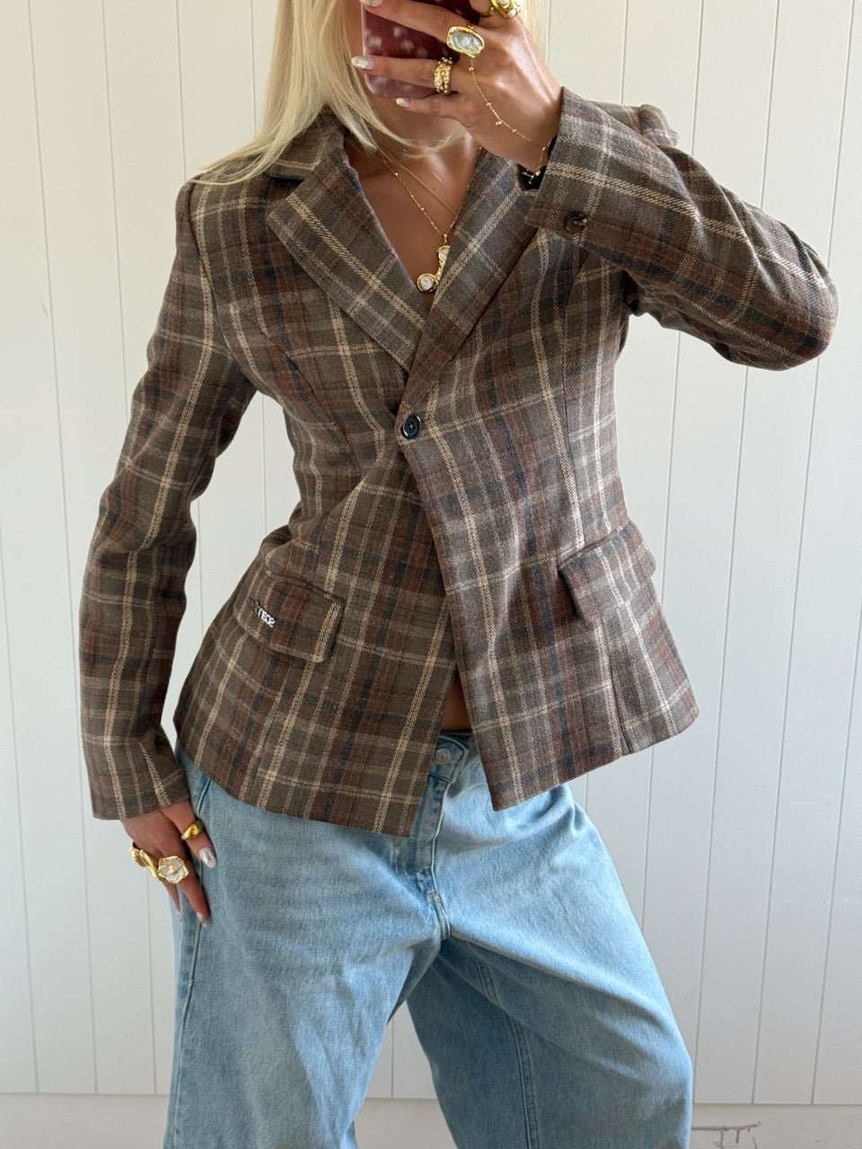 NOOR PLAID BLAZER IN BROWN - Image 3