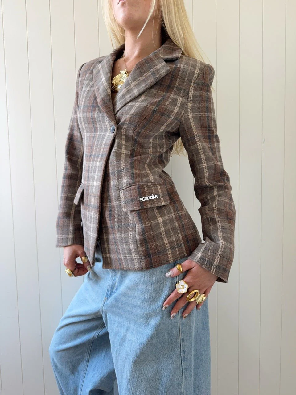 NOOR PLAID BLAZER IN BROWN - Image 4