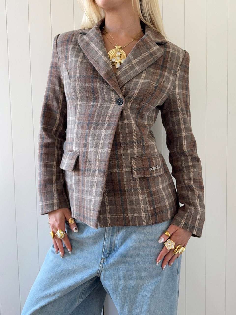 NOOR PLAID BLAZER IN BROWN - Image 5